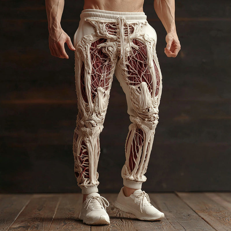 Men's Vintage Halloween Skeleton Art Sweatpants artswardrobe