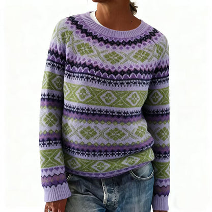 Comstylish Vintage Round Neck Comfy Fair Isle Sweater