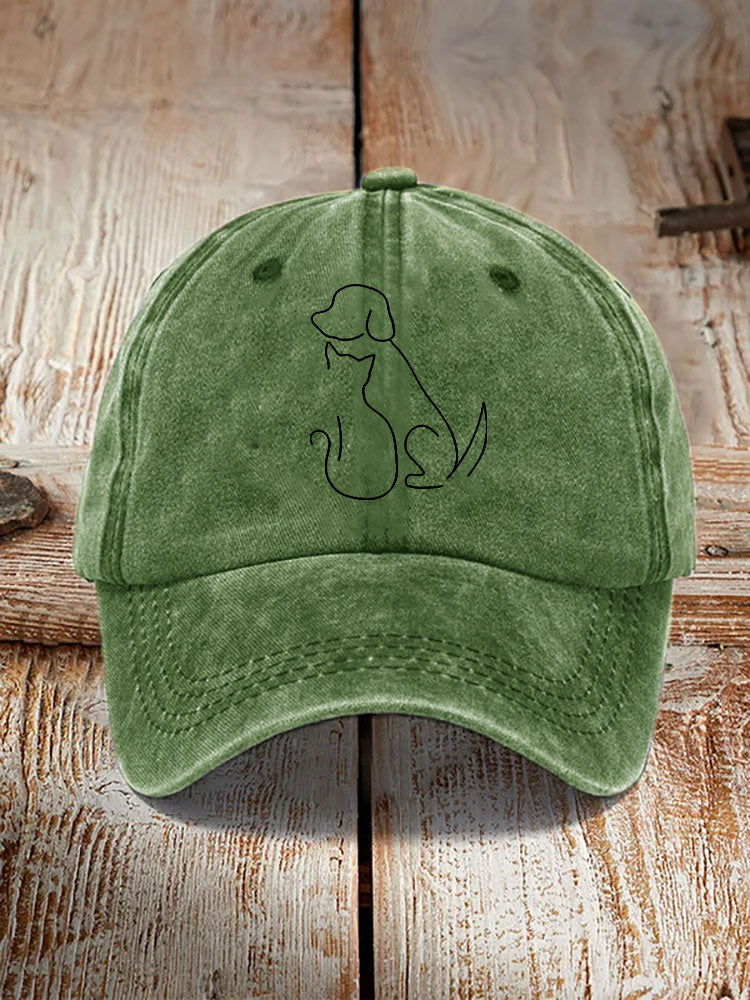 Unisex Casual Pet Dog And Cat Print Washed Hat elevenforest