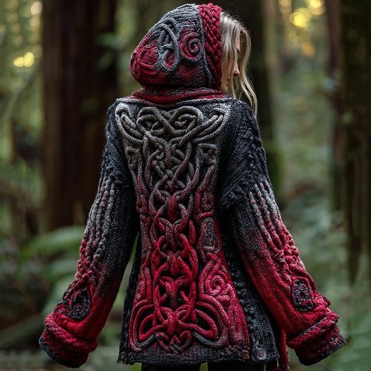 Women's Classic Celtic Knot Aran Cable Hooded Cardigan Sweater artswardrobe