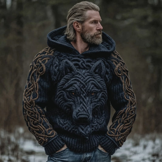 Men's Viking Wolf Art Celtic Hooded Sweater artswardrobe