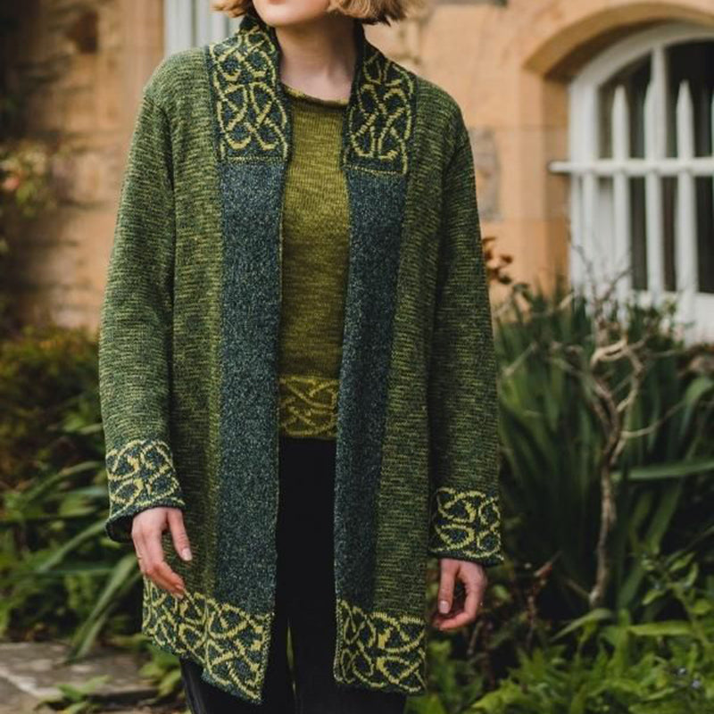 Women's  Irish Celtic Knotted Contrast Jacquard Cardigan elevenforest