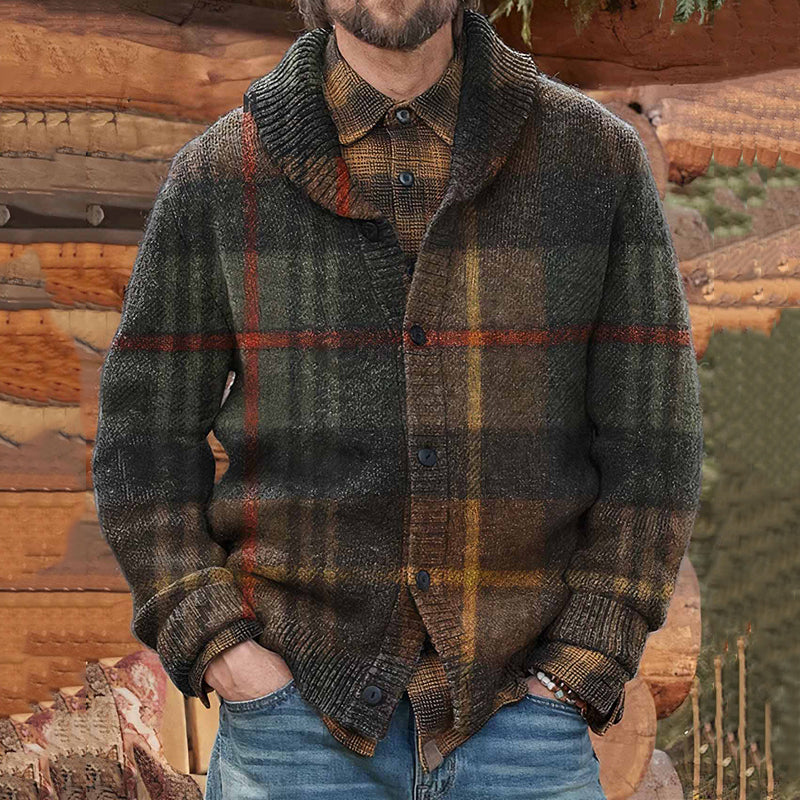 Men's Scottish Graphic Print V-Neck Button-Down Cardigan elevenforest