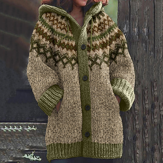 Vintage Geometry Jacquard Button Down Cozy Sweater elevenforest