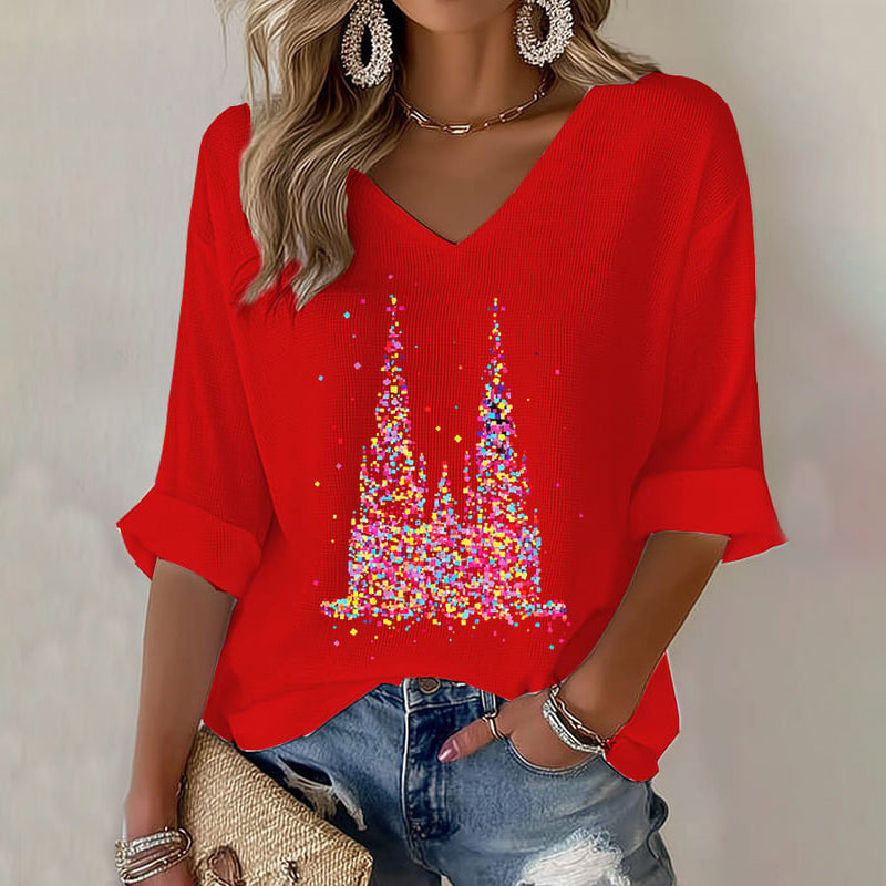 Comstylish Women's Cologne Carnival Pattern V-neck Sweatshirt