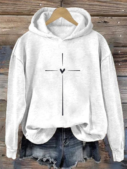 Comstylish Women's Christian Cross Printed Long Sleeve Hoodie