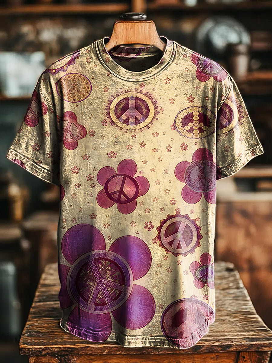 Retro Abstract Flowers Hippie Vintage Art Print Casual T-shirt For Men