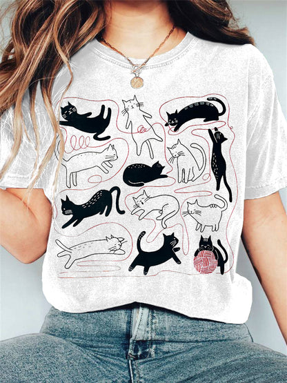 Funny Cats Art Print Vintage T-Shirt elevenforest