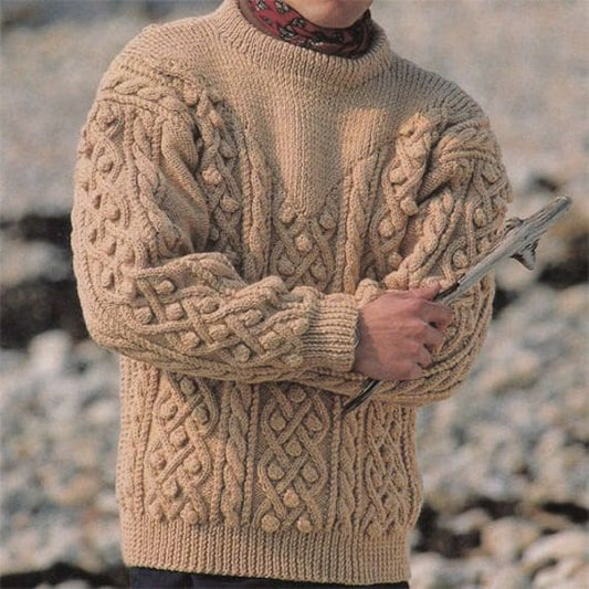 Men'S Vintage Cable Jacquard Knit Crew Neck Sweater elevenforest