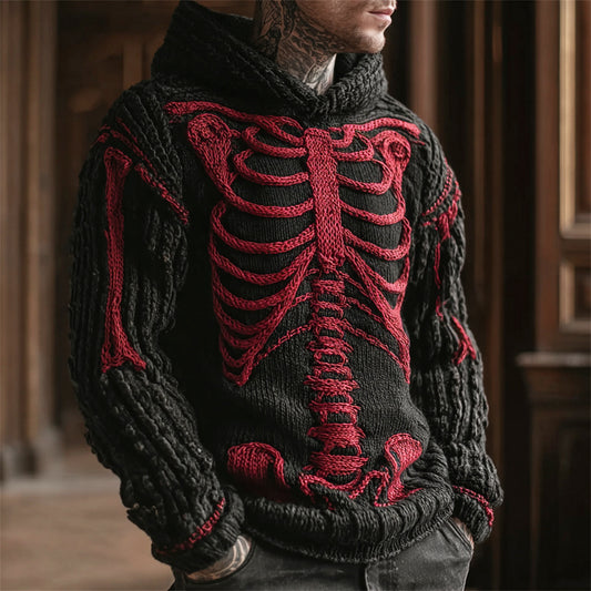 Halloween Anatomical Skeleton Art Men's Knit Hooded Sweater artswardrobe