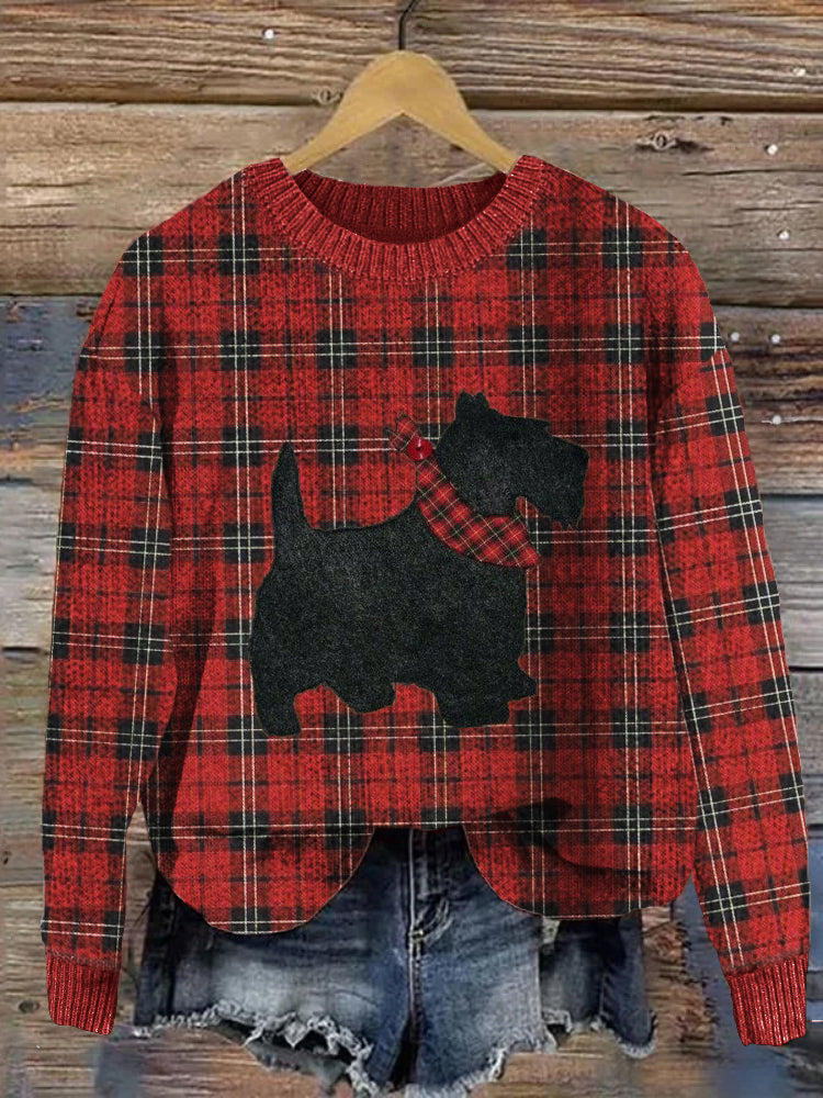 Comstylish Scottish Terrier Dog Felt Applique Tartan Cozy Sweater