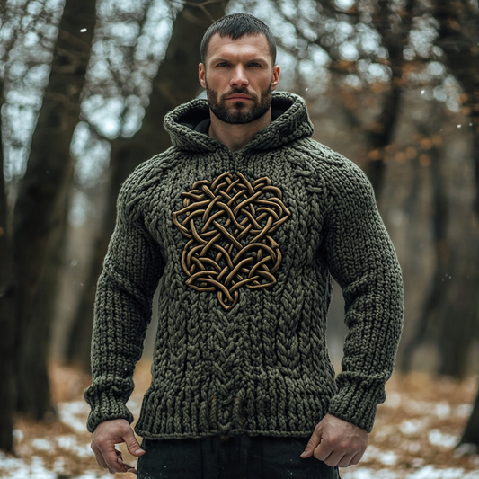 Men's Viking Tree Of Life Celtic Style Knitted Hooded Sweater artswardrobe