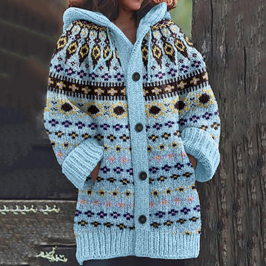 Vintage Tribal Floral Icelandic Knit Pattern Cozy Cardigan Sweater elevenforest