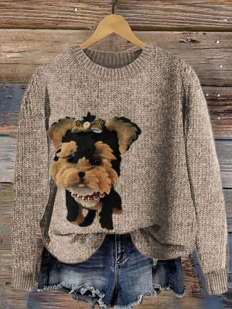Comstylish Lovely Yorkshire Terrier Felt Applique Cozy Sweater
