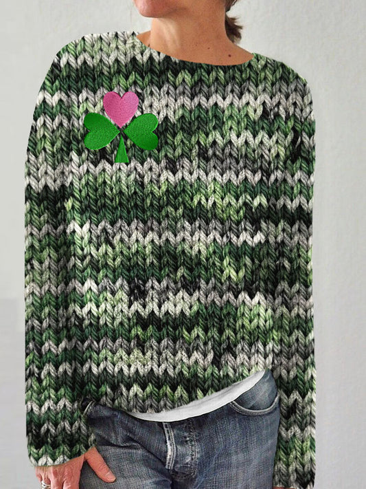 Irish Shamrock Embroidered Retro Chunky Cozy Sweater elevenforest