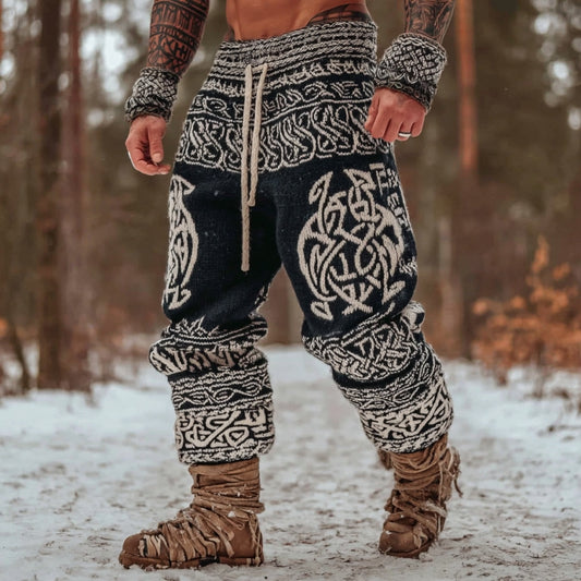 Men's Viking Tribal Celtic Geometry Pattern Art Knit Sweatpants artswardrobe