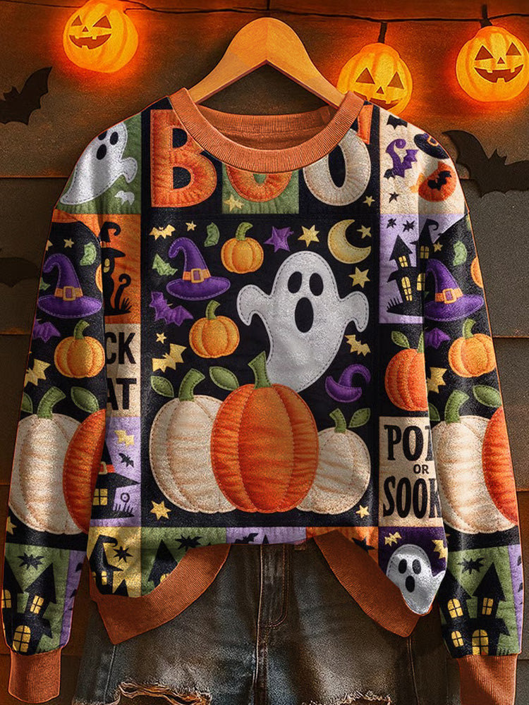 Women's Retro Halloween Pumpkin Print Sweatshirt artswardrobe