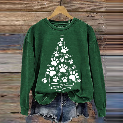 Comstylish Women's Christmas Paw Tree Printed Sweatshirt