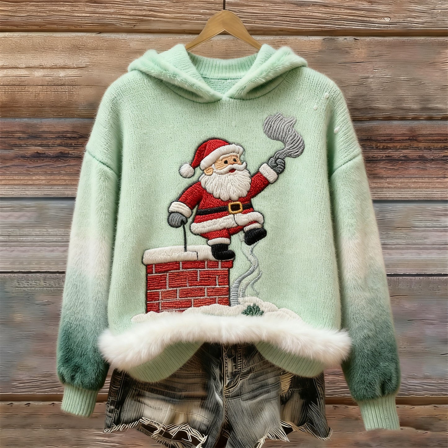 Women's Retro Christmas Tree Pattern Casual Hooded Sweatshirt