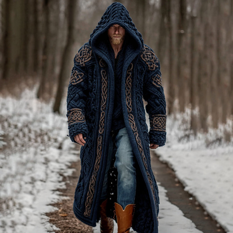 Men's Viking Celtic Knot Art Pocket Mid-length Cardigan Sweater artswardrobe