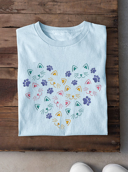Comstylish Cute Cat Embroidery Pattern Casual Cotton Short Sleeve T-Shirt