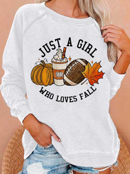 Women'S Casual Just A Girl Who Loves Fall Printed Long-Sleeved Sweatshirt artswardrobe