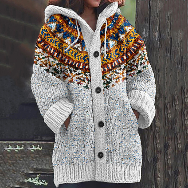 Vintage Color Block Jacquard Button Down Cozy Sweater elevenforest