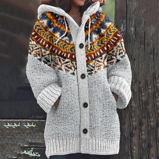 Vintage Color Block Jacquard Button Down Cozy Sweater elevenforest