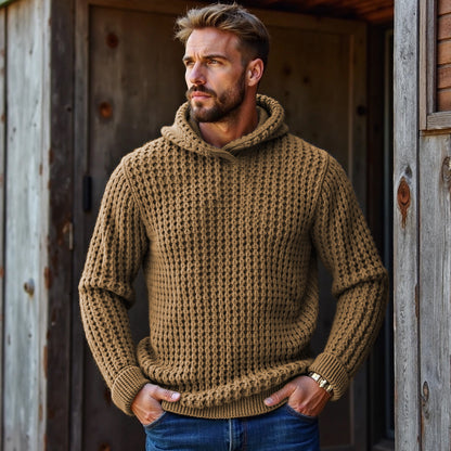 Men's Vintage Plaid Woven Solid Color Hooded Sweater artswardrobe