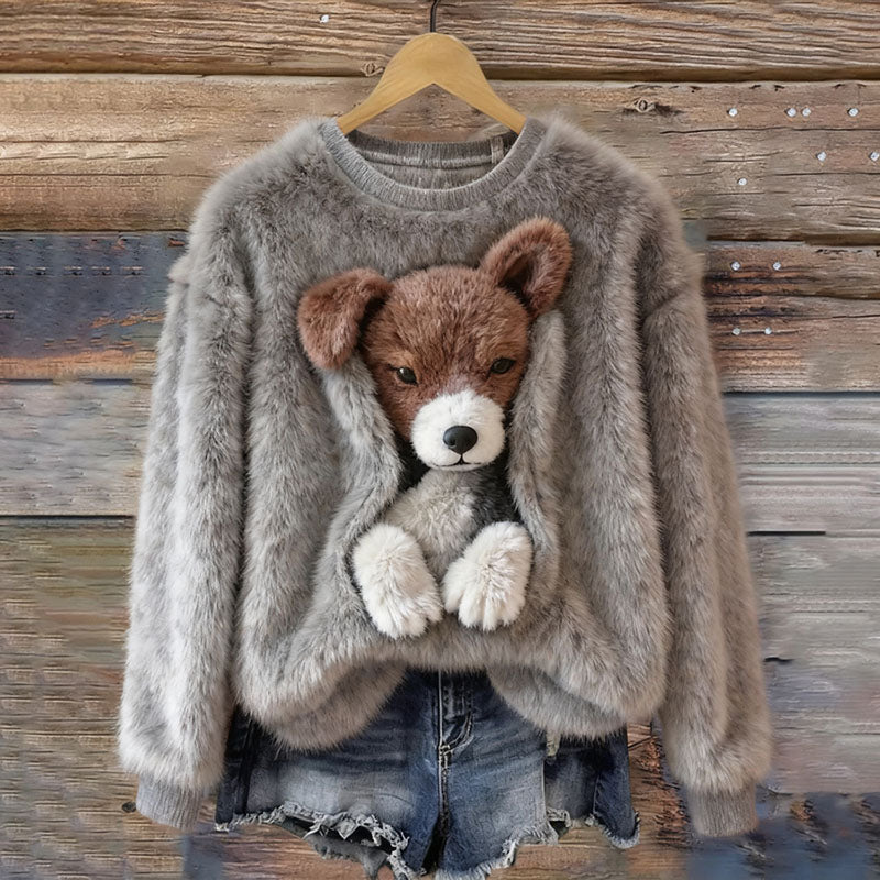 Comstylish Women's Dog Pattern Crew Neck Cozy Plush Sweatshirt