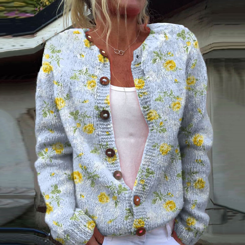 Lovely Flower Art Print Buttoned Cardigan Sweater elevenforest