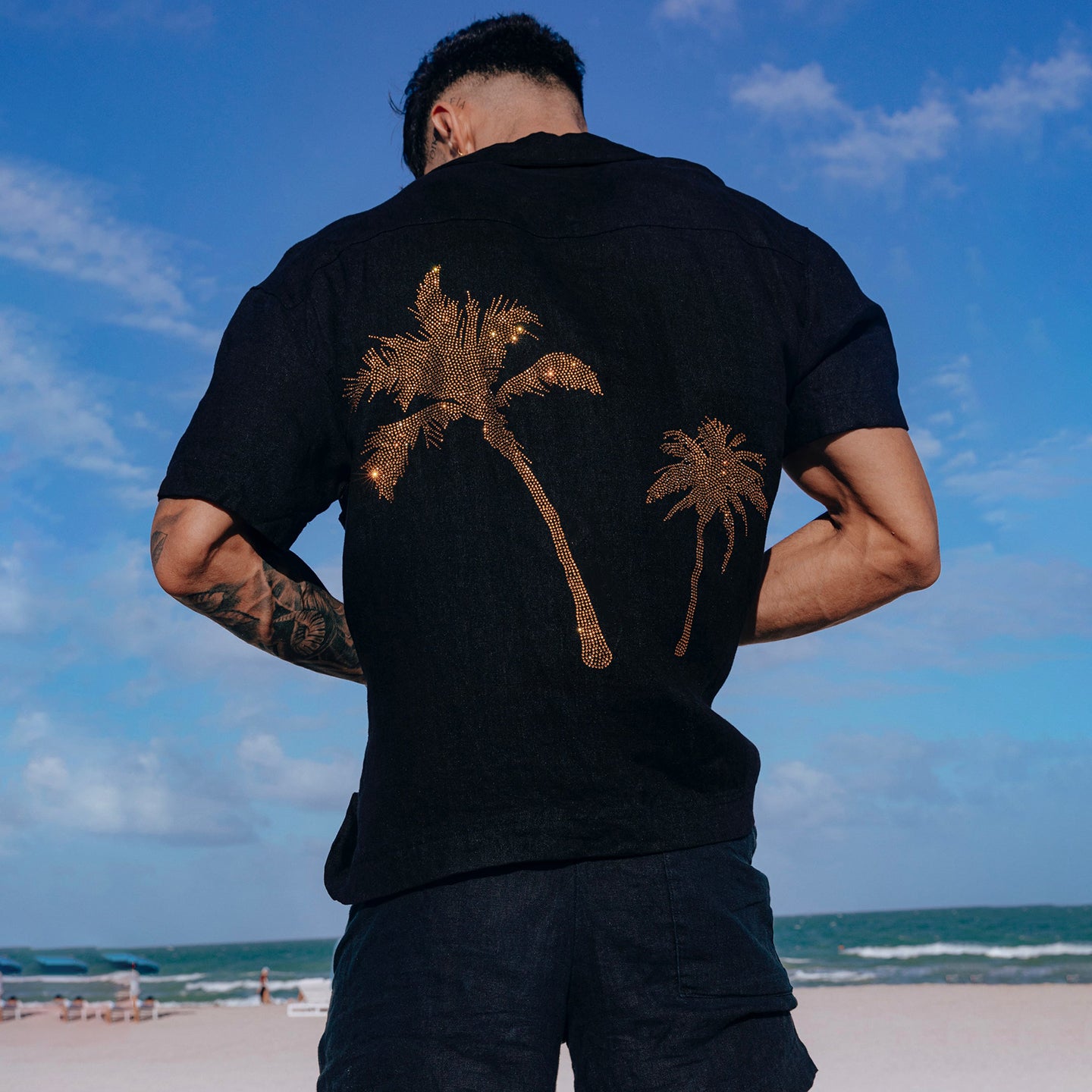 Men's Crystal Palm Tree Linen Shirt artswardrobe