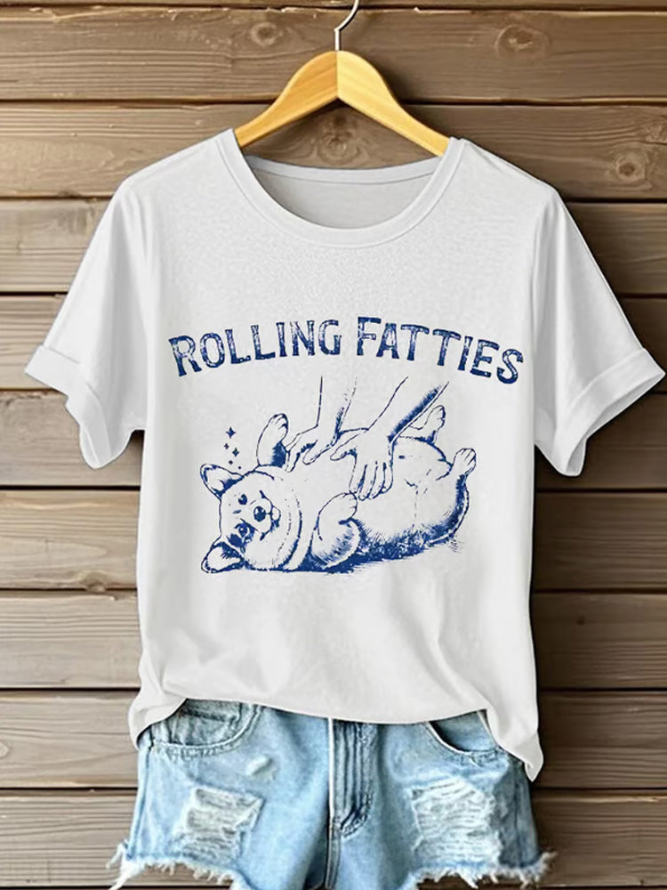 Comstylish Women's Funny Corgi Print Short Sleeve T-shirt