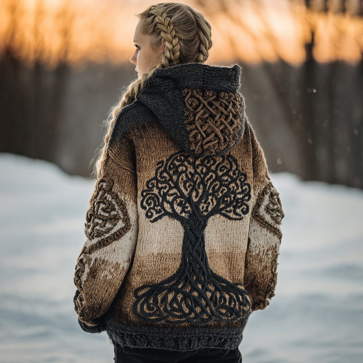 Vintage Tree Of Life Tie-dye Cozy Chunky Button Sweater Cardigan artswardrobe