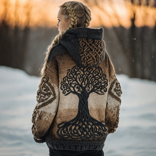 Vintage Tree Of Life Tie-dye Cozy Chunky Button Sweater Cardigan artswardrobe