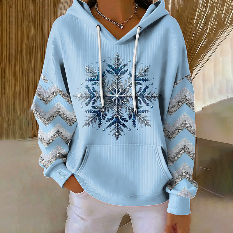 Comstylish Women's Christmas Snowflake Print Casual Hoodie