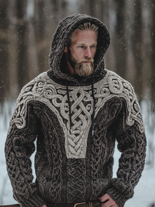 Men's Viking-style Winter Warm Hooded Knitted Sweater artswardrobe