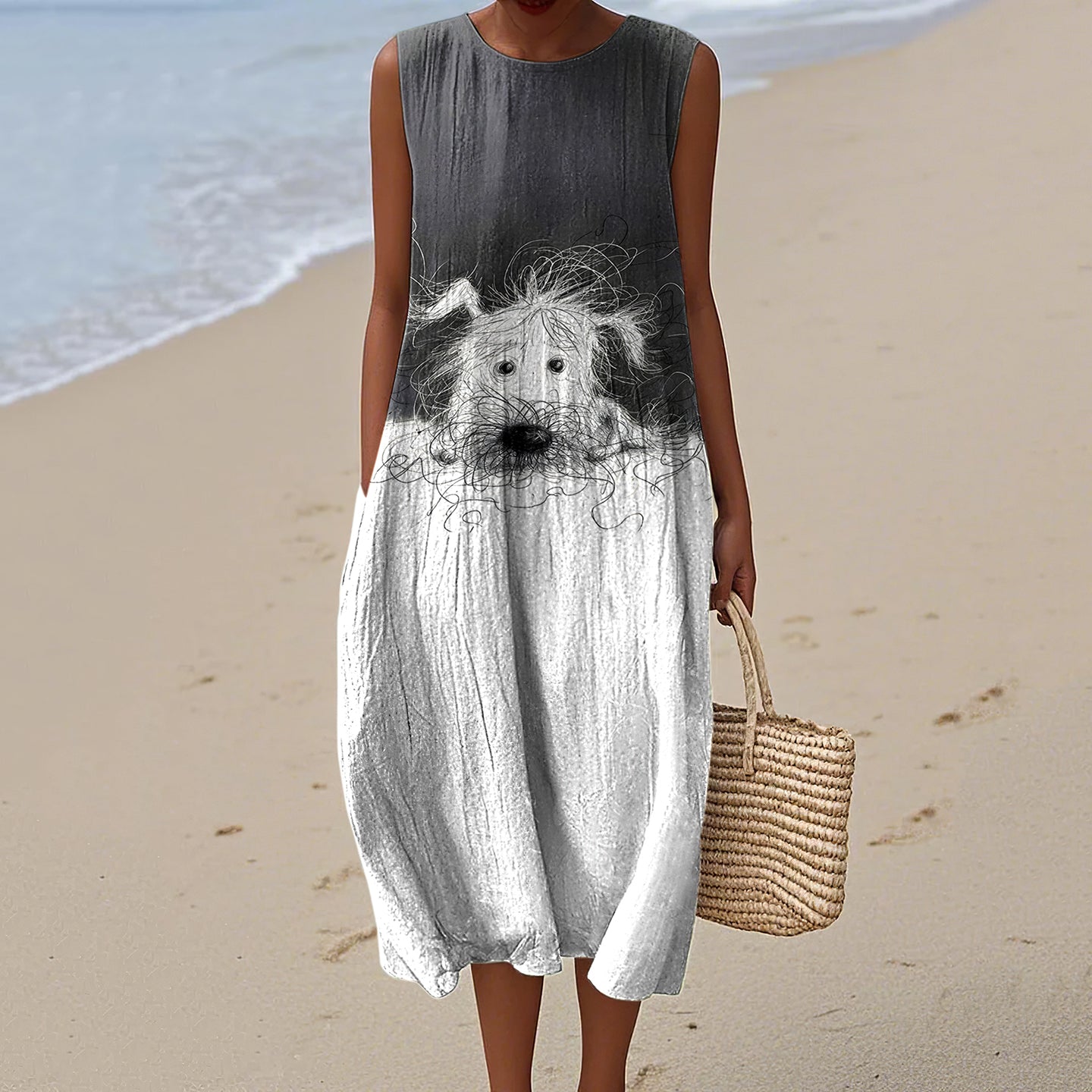 Women's Vintage Messy Puppy Art Dress artswardrobe