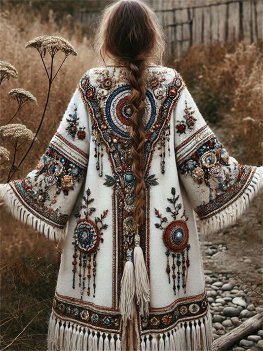 Vintage Western Dream Catcher Beaded Cozy Knit Cardigan artswardrobe