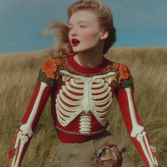 Women's Artistic Sense Halloween Human Anatomy And Flower Round Neck Sweater artswardrobe