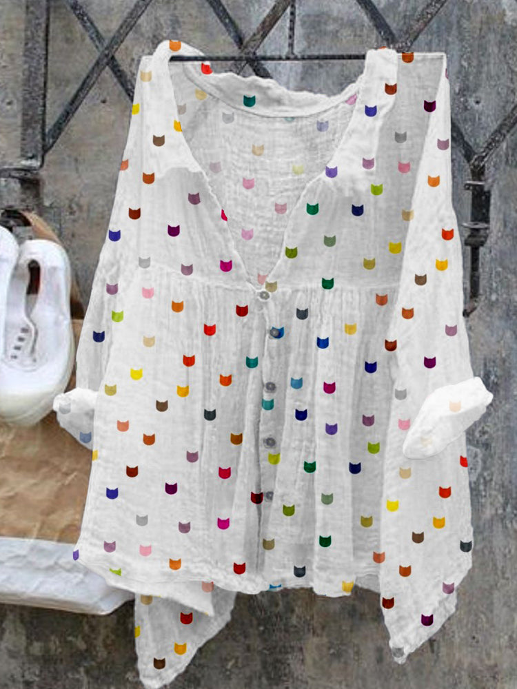Cute Cat Face Pattern Cozy Flowy Shirt elevenforest
