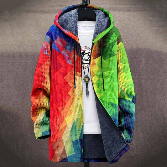 Abstract Art Multicolor Plush Thick Long Sleeve Sweater Jacket Cardigan elevenforest