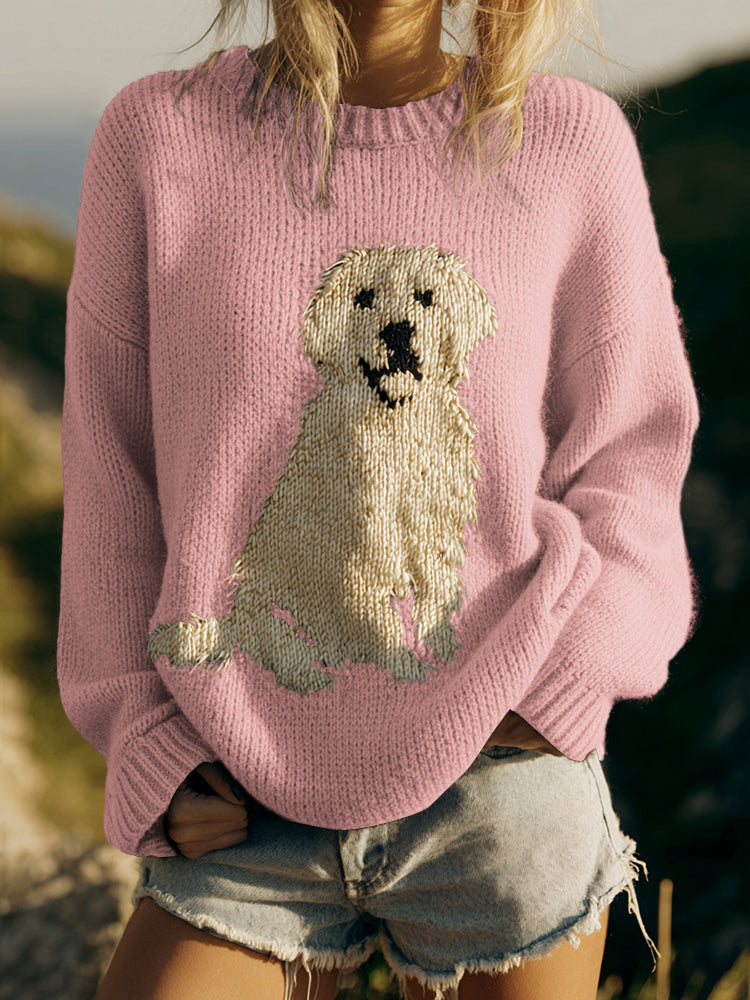 Classic Fuzzy Golden Retriever Dog Felt Cozy Knit Sweater artswardrobe