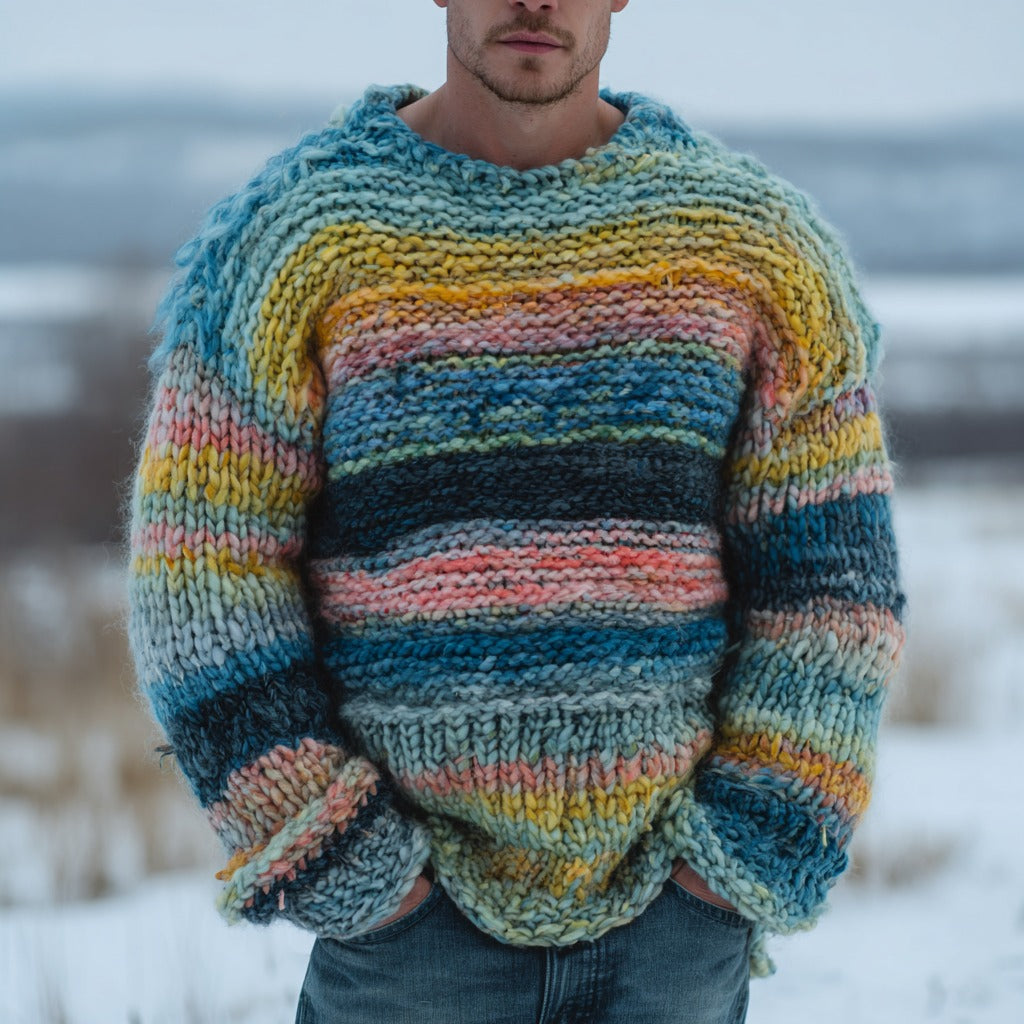 Men's Fair Isle Gradient Jacquard Warm Crew Neck Sweater elevenforest