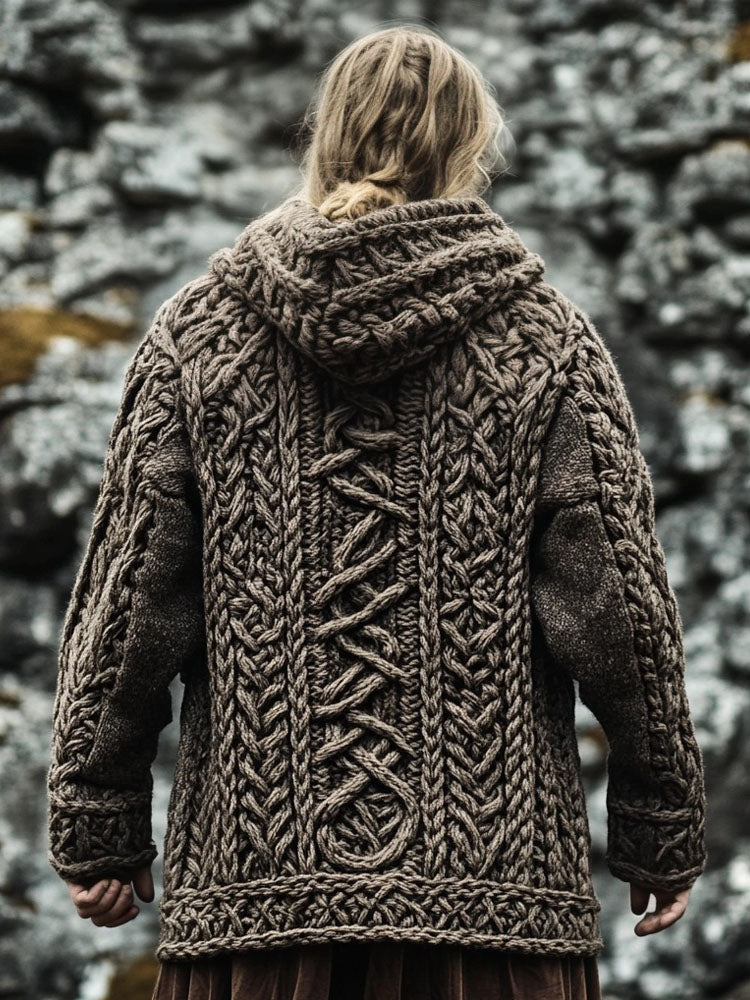 Men's Viking Inspired Celtic Jacquard Chunky Hooded Sweater artswardrobe