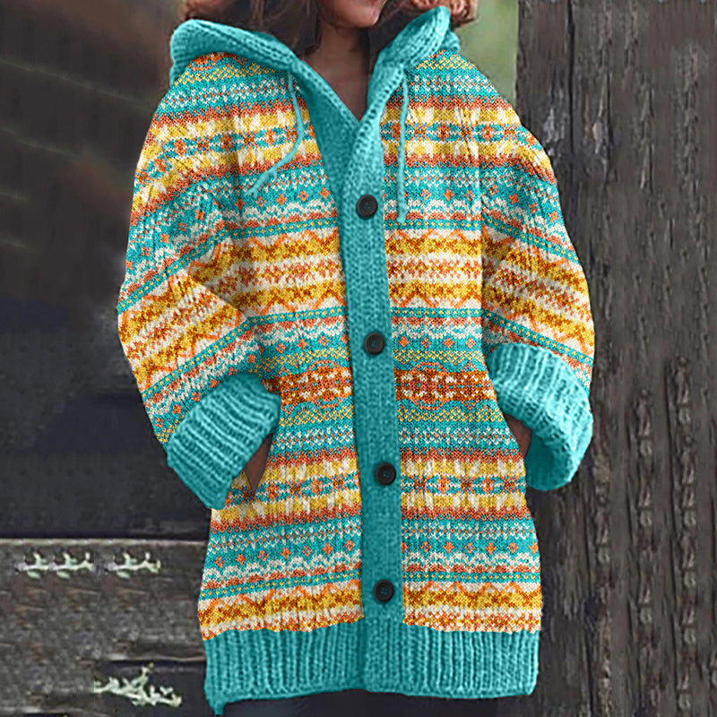 Retro Tribal Geometric Knitted Jacquard Warm Sweater Cardigan elevenforest