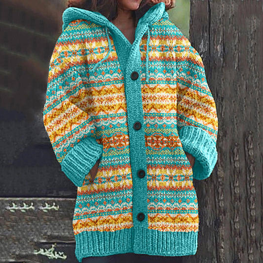 Retro Tribal Geometric Knitted Jacquard Warm Sweater Cardigan elevenforest