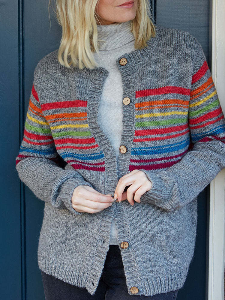 Colorful Striped Pattern Cozy Knit Cardigan elevenforest