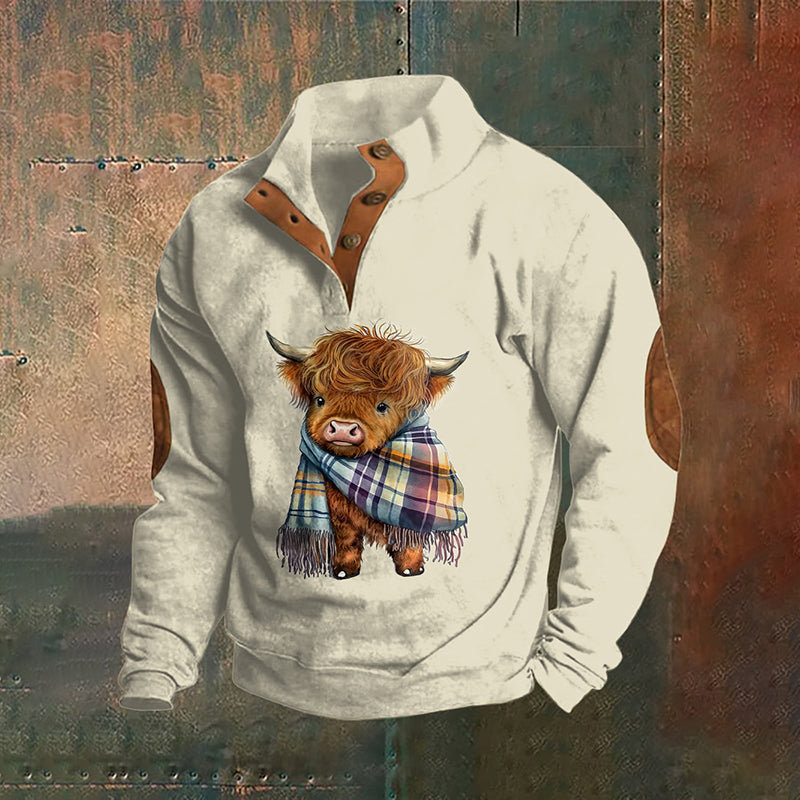 Men's Highland Cow Print Button Casual Sweatshirt artswardrobe