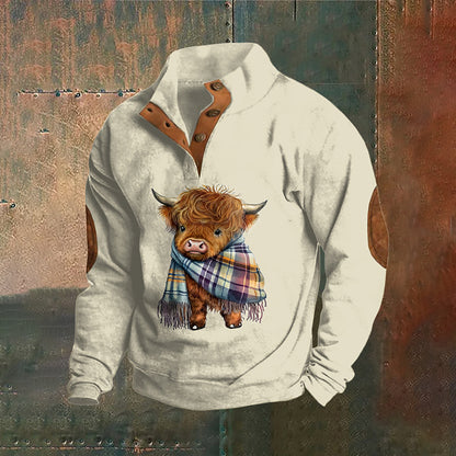 Men's Highland Cow Print Button Casual Sweatshirt artswardrobe